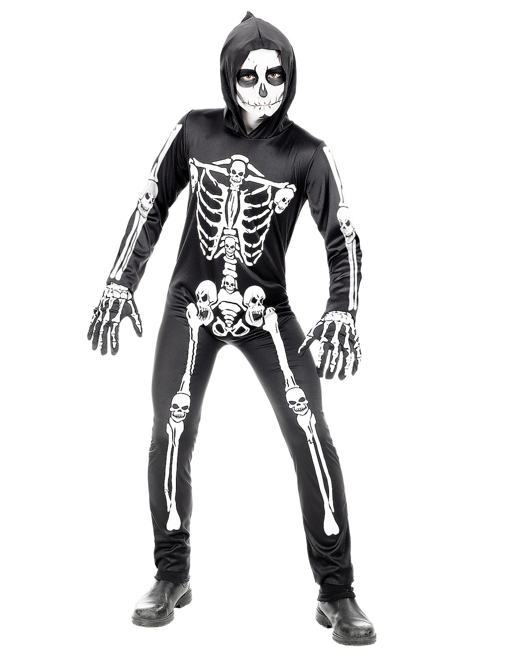 XL, Schwarz TIREOW Skelett Overall Mädchen Jungen Knochen Skelett Halloween Kostüm Body Anzug Karneval Fasching 