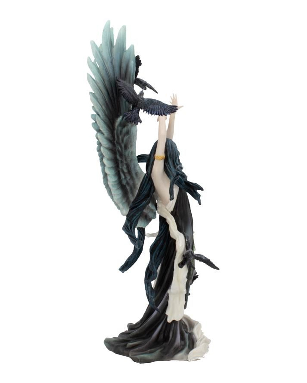 Gothic Fee Statue Fantasy Nacht Elfen Figur mit Raben am Lagerfeuer LED 
