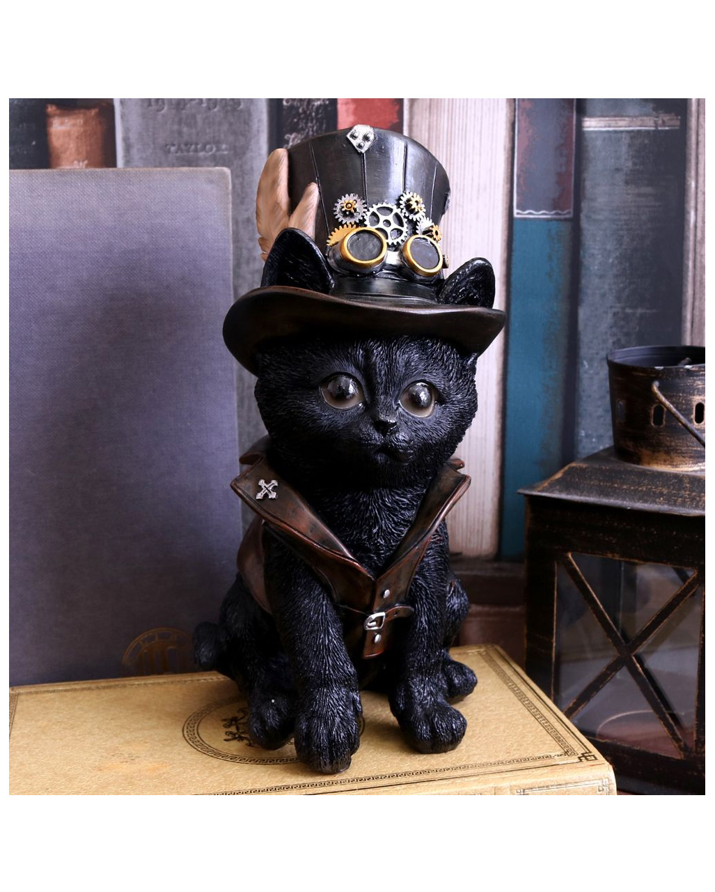 18,5 cm hoch viktorianisch Steampunk Fantasy Figur schwarze Katze Cogsmiths Cat 